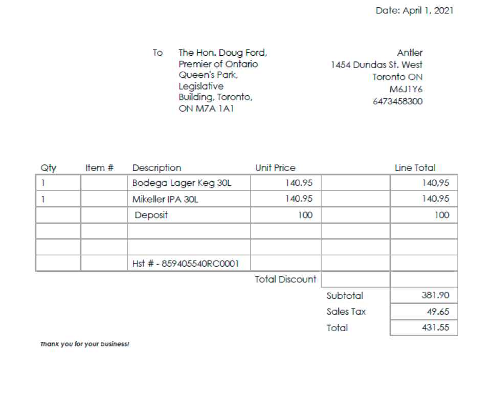 antler invoices doug ford